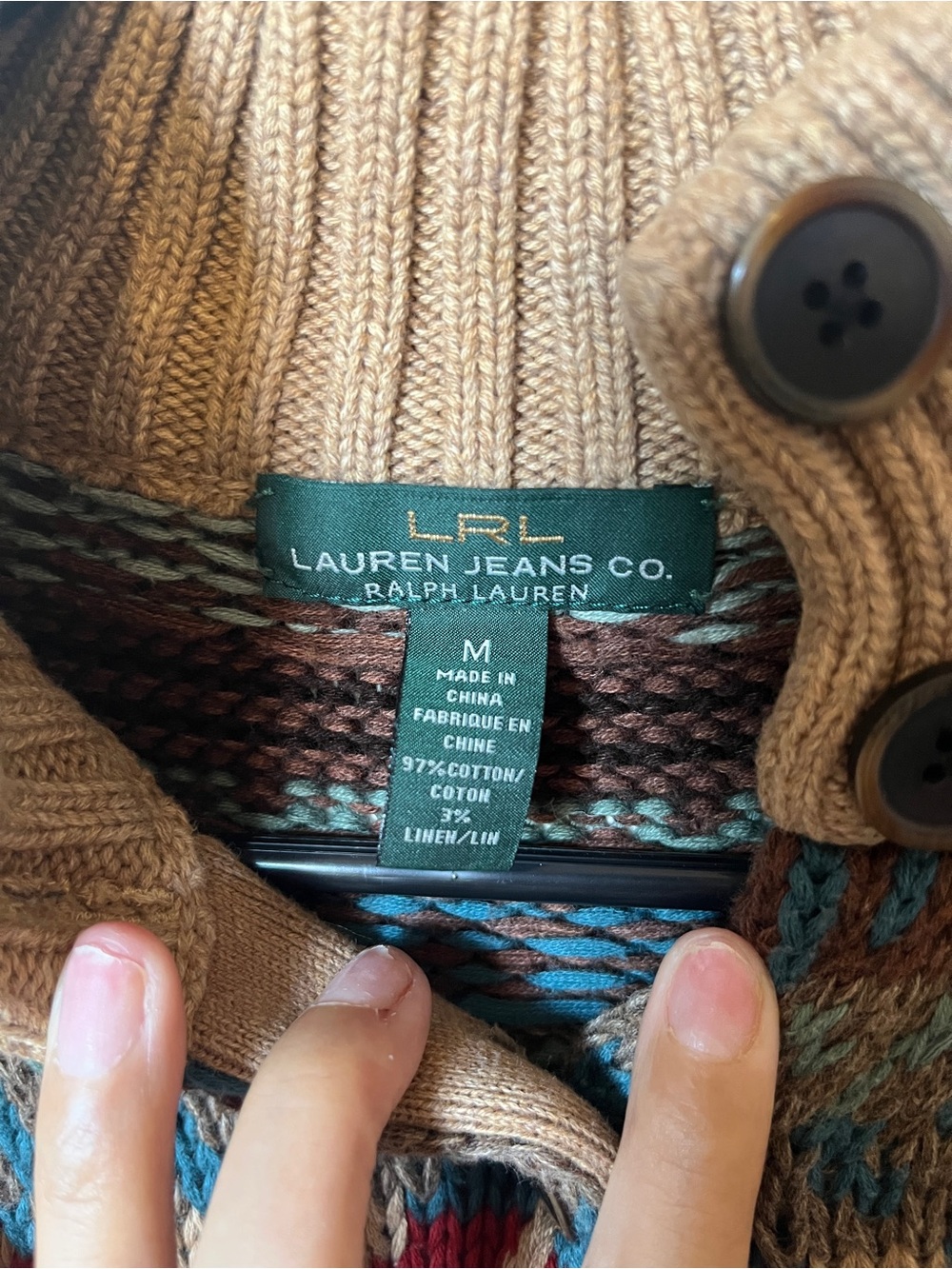 Ralph Lauren Multicolor Fair Isle Button Cardigan in Red, Blue & Tan - Picture 2 of 5